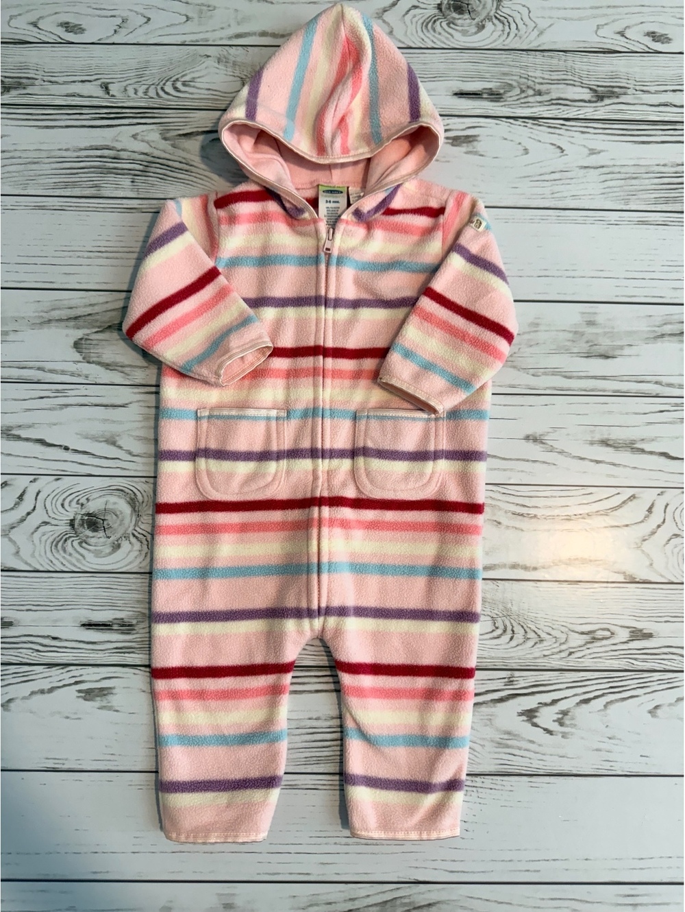 Old Navy Baby 3-6 Months Hooded Fleece Jumpsuit Striped